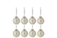 Box Of 8 Christmas Baubles Pearl