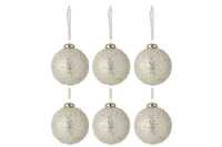 Box Of 6 Christmas Baubles Pearl