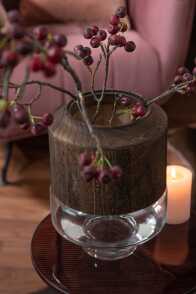 Vase Round High Wood/Glass Dark