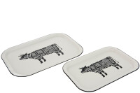 Set Of 2 Trays Cow Metal