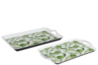 Set Of 2 Trays Rectangle Pp Green