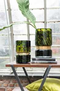 Vase Speck Glass Green/Black/Gold