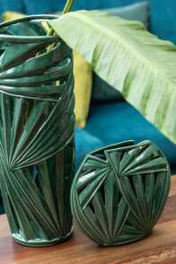 Vase Oval Tropisch Keramik Grün
