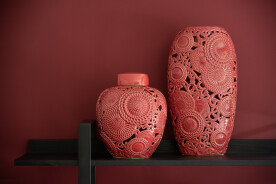 Pot+Lid Oriental Ceramic Red